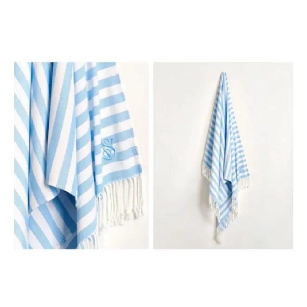 Victoria’s Secret Logo Beach Blanket Towel Blue White Stripes (without strap)